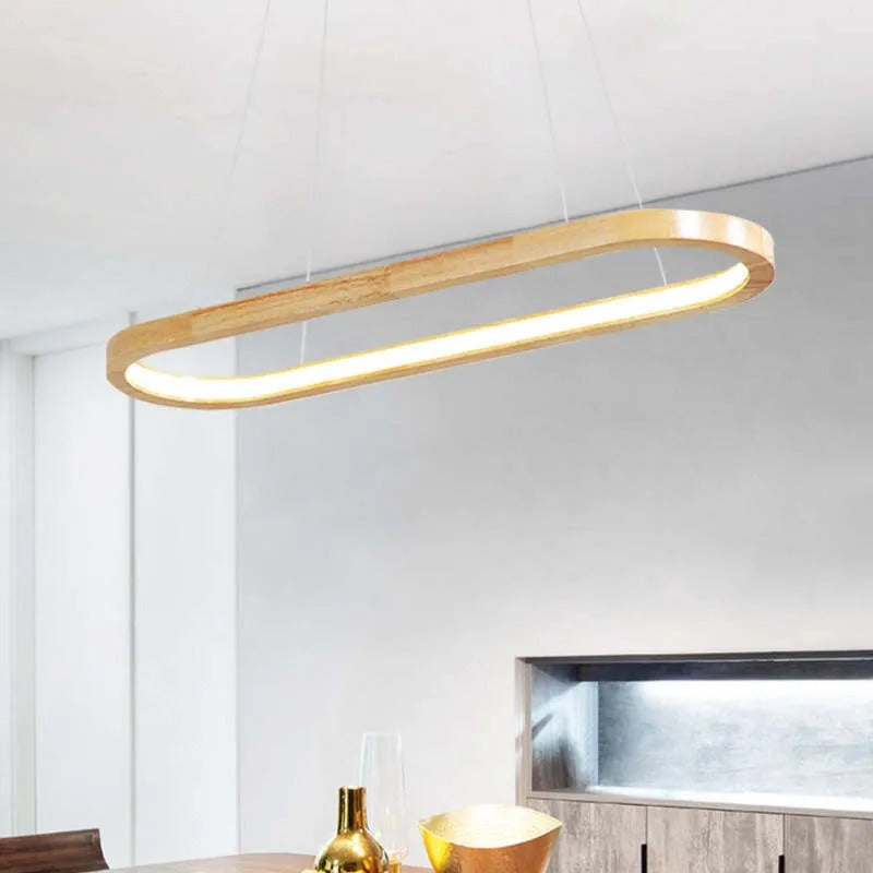 Modern Oval Pendant Light – Wood and Acrylic Ceiling Light for Indoor Lighting