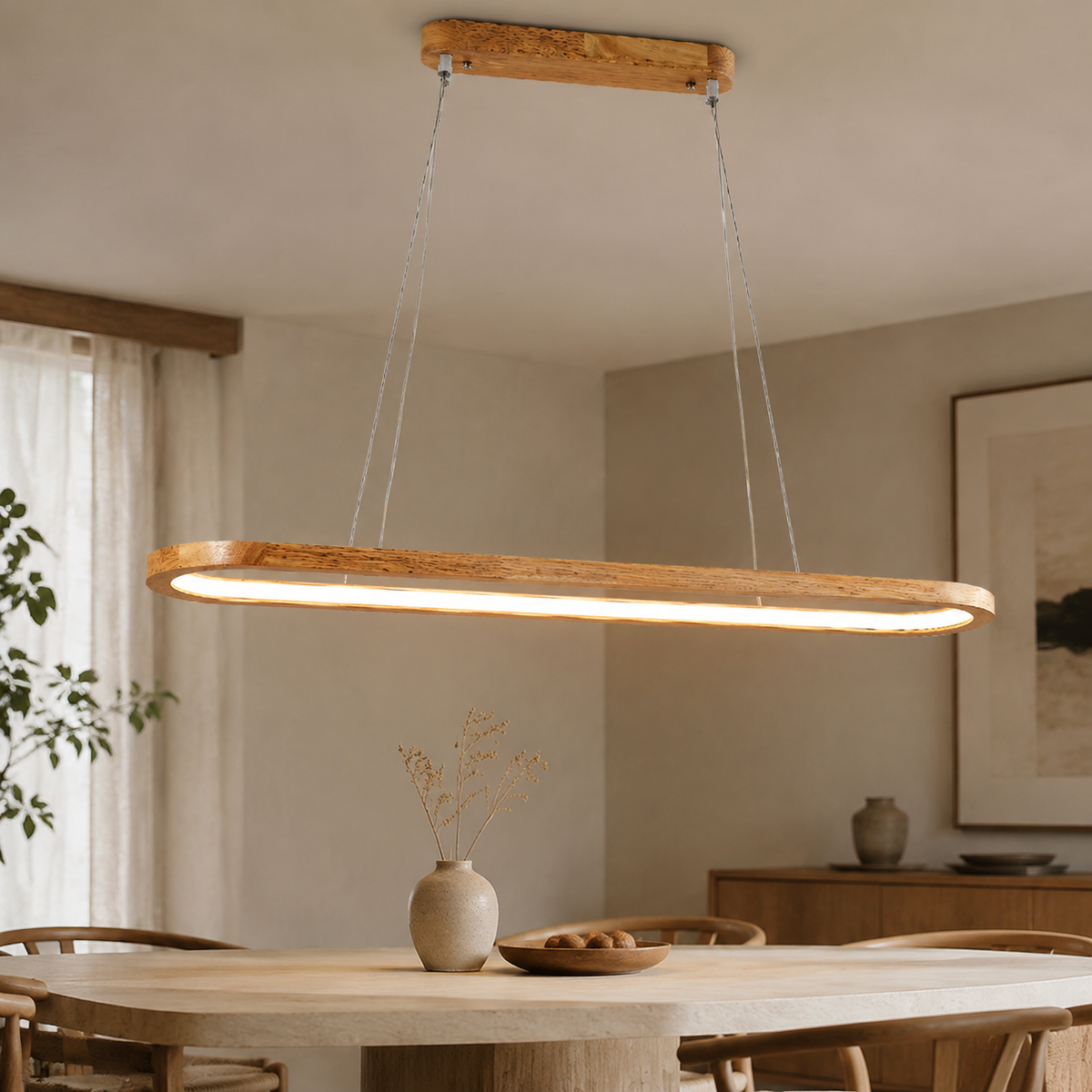 Modern Oval Pendant Light – Wood and Acrylic Ceiling Light for Indoor Lighting