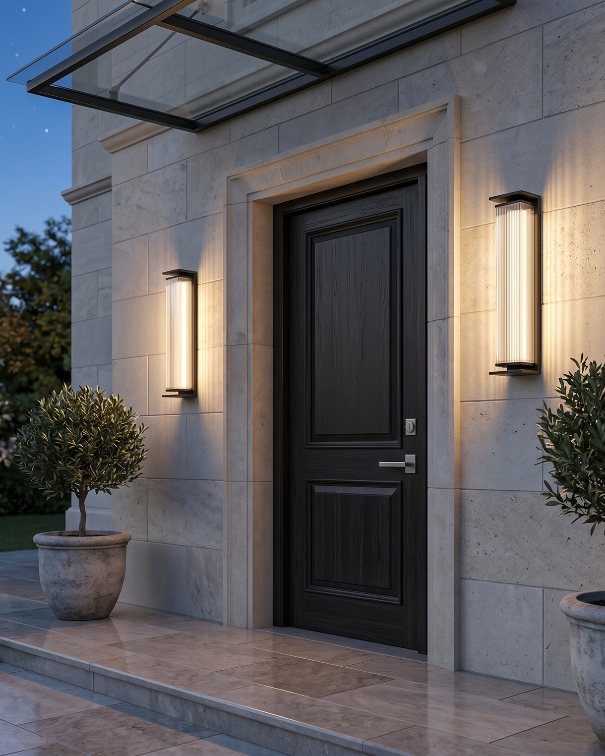 Modern Outdoor Wall Light – Fluted Glass Column in Slim Design
