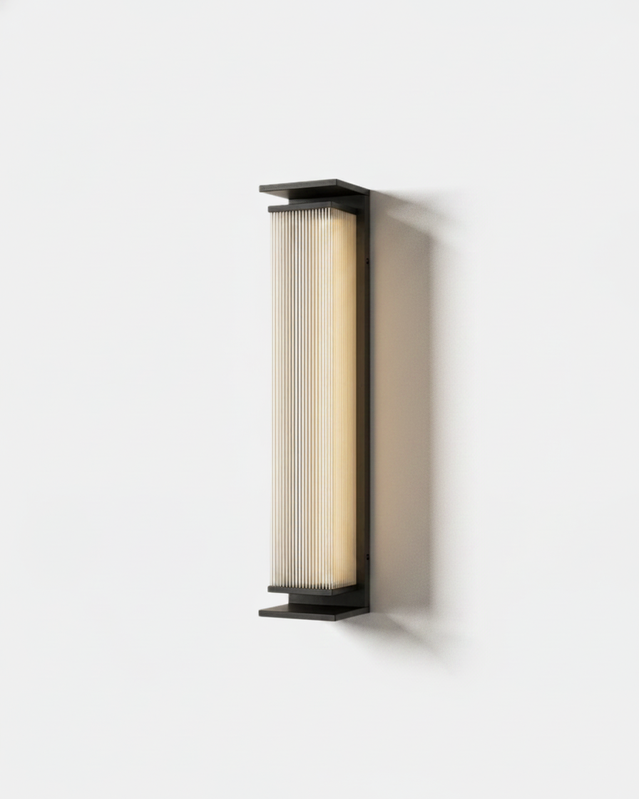 Modern Outdoor Wall Light – Fluted Glass Column in Slim Design