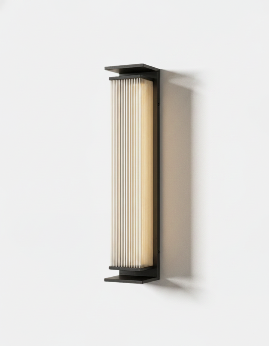 Modern Outdoor Wall Light – Fluted Glass Column in Slim Design
