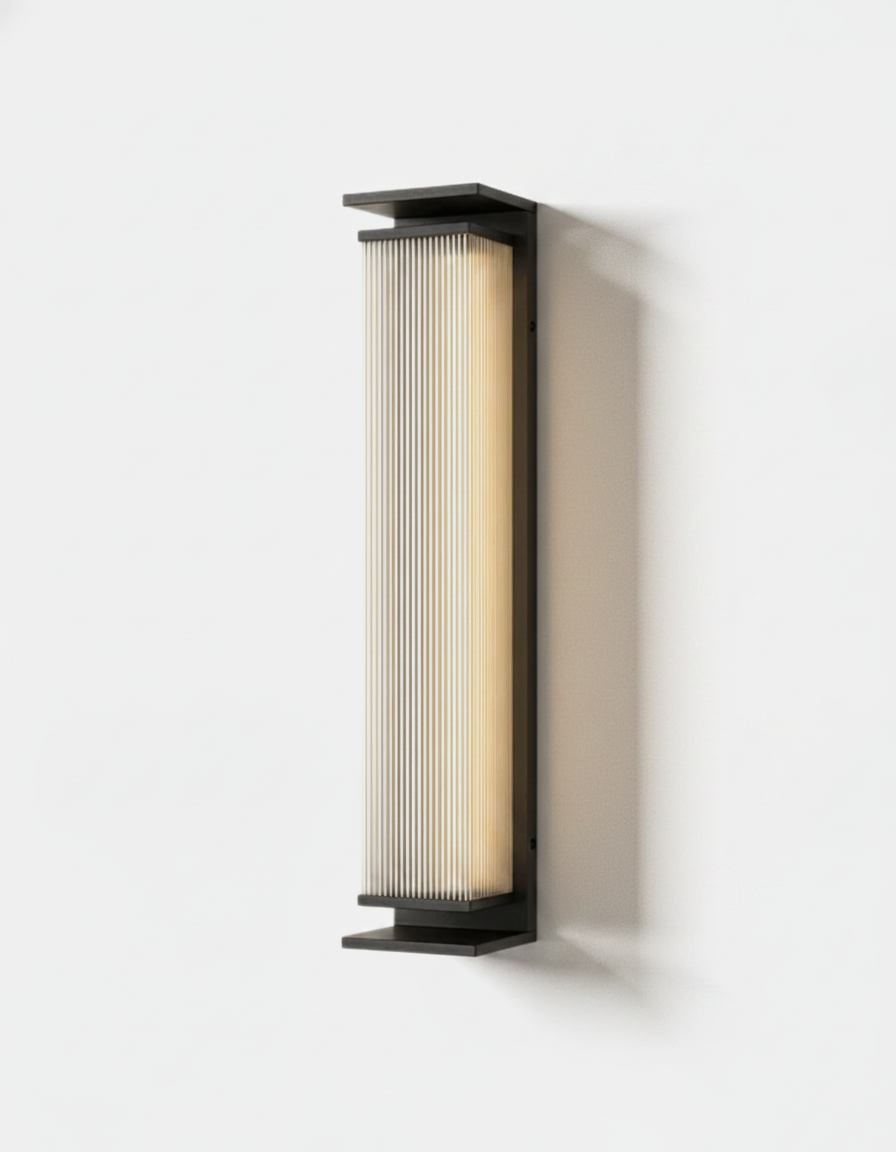 Modern Outdoor Wall Light – Fluted Glass Column in Slim Design