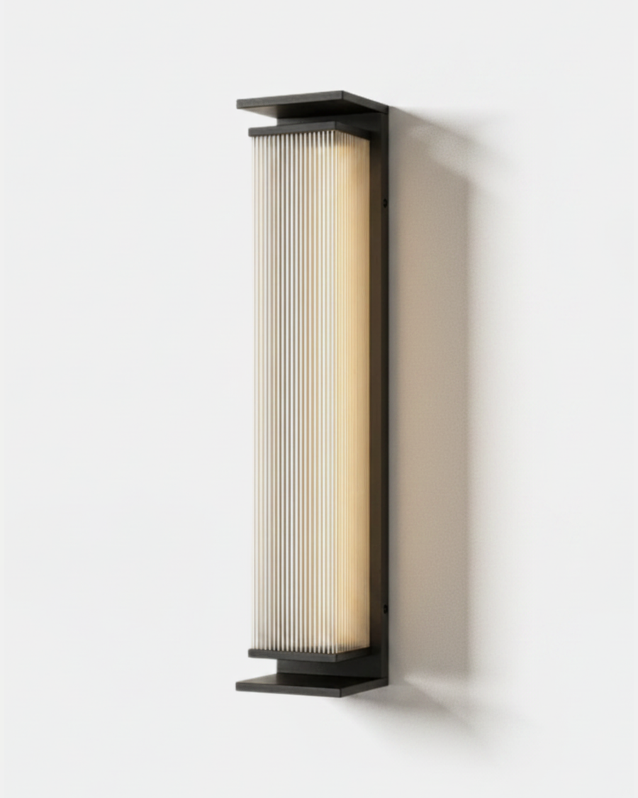 Modern Outdoor Wall Light – Fluted Glass Column in Slim Design