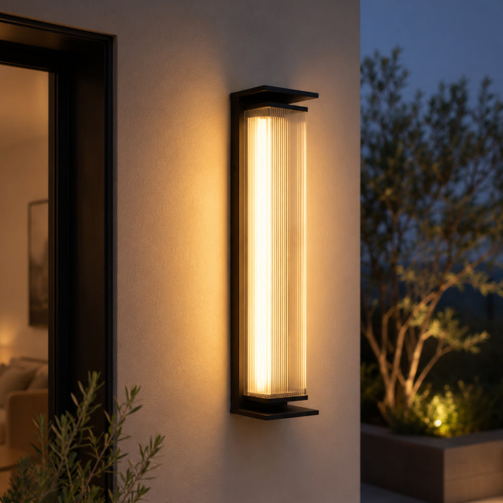 Modern Outdoor Wall Light – Fluted Glass Column in Slim Design