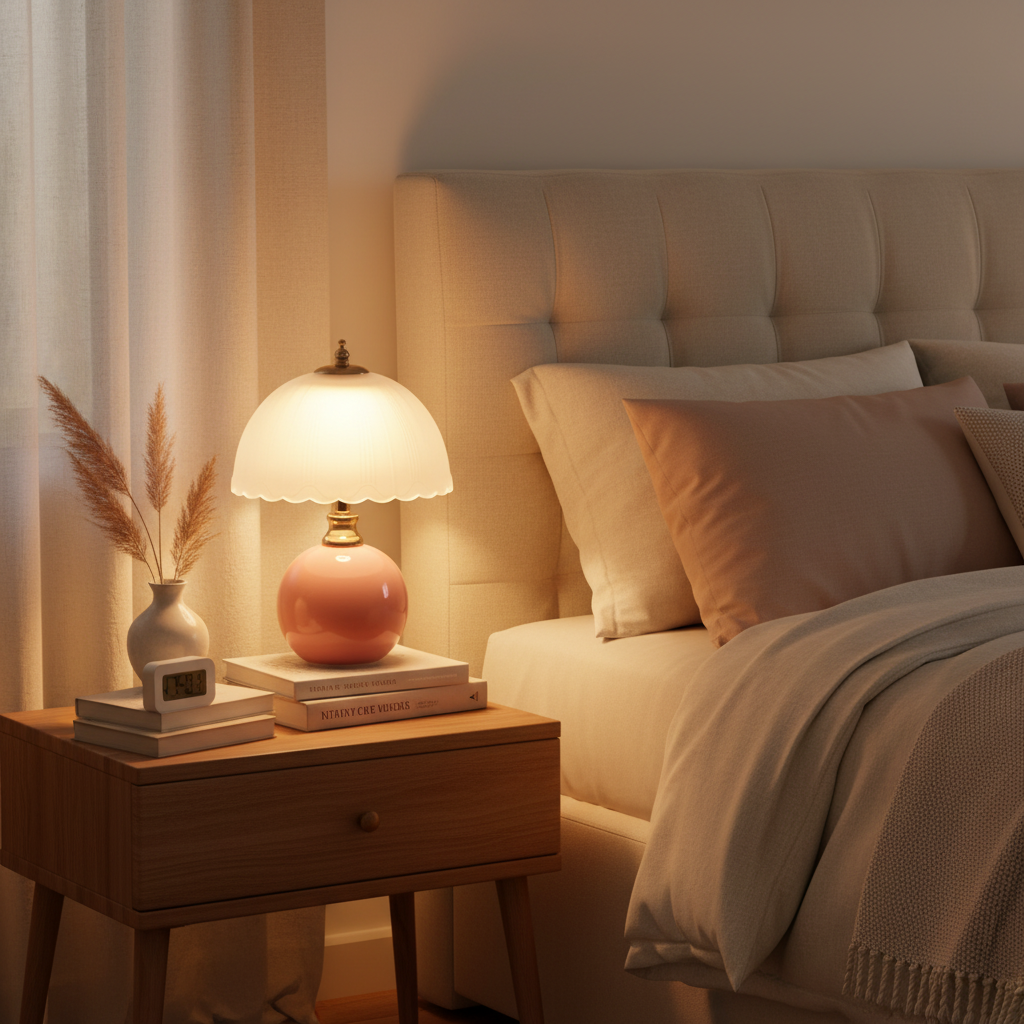 Modern Ceramic and Glass Half-Dome Table Lamp – Ideal for Bedrooms