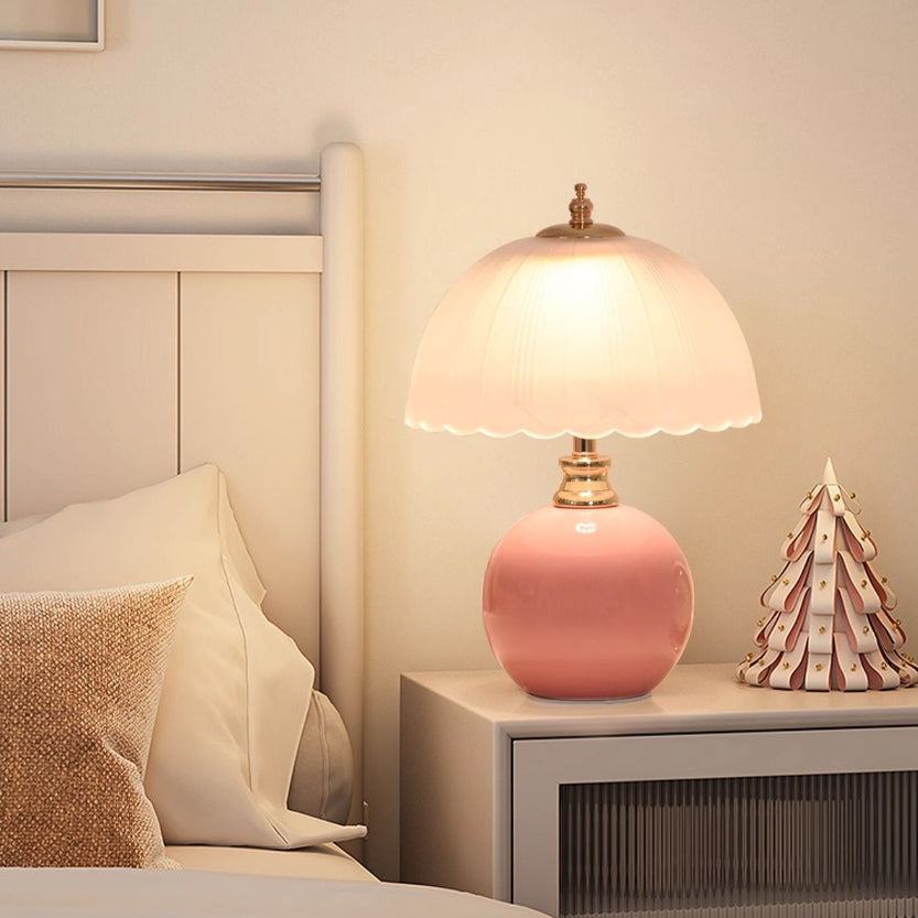 Modern Ceramic and Glass Half-Dome Table Lamp – Ideal for Bedrooms