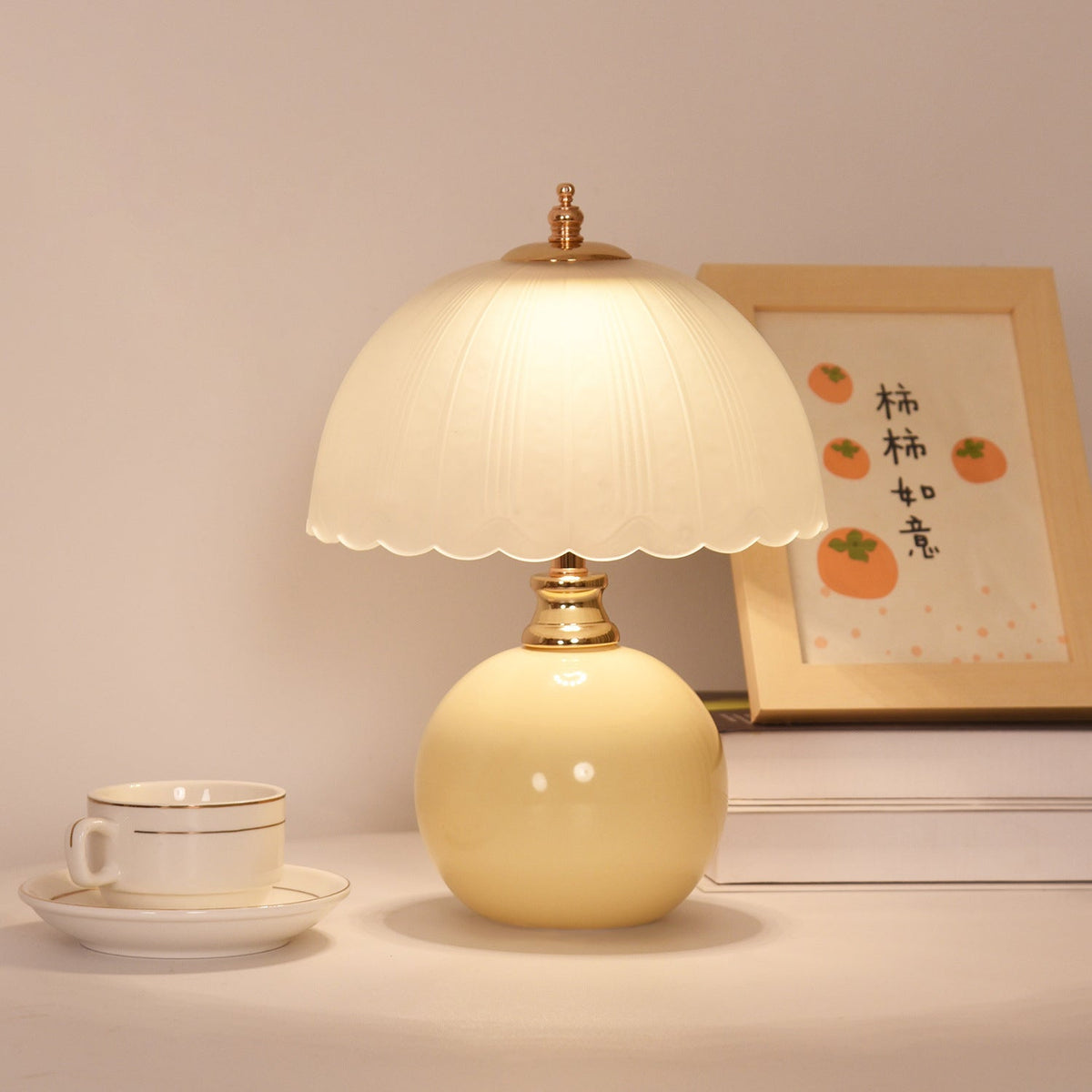 Modern Ceramic and Glass Half-Dome Table Lamp – Ideal for Bedrooms