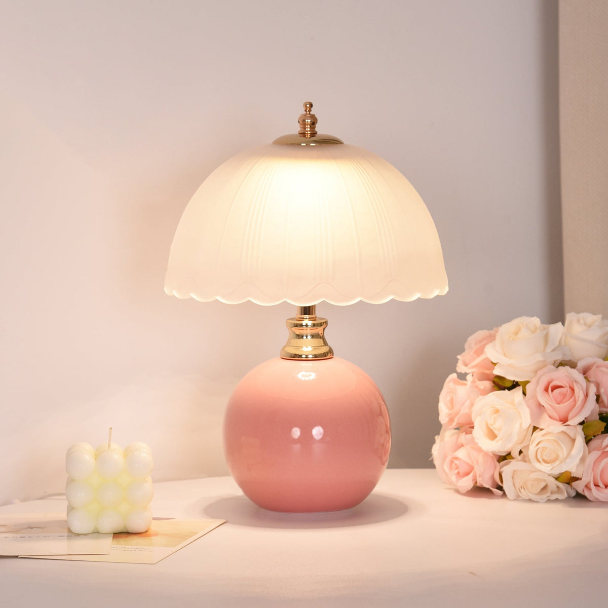 Modern Ceramic and Glass Half-Dome Table Lamp – Ideal for Bedrooms