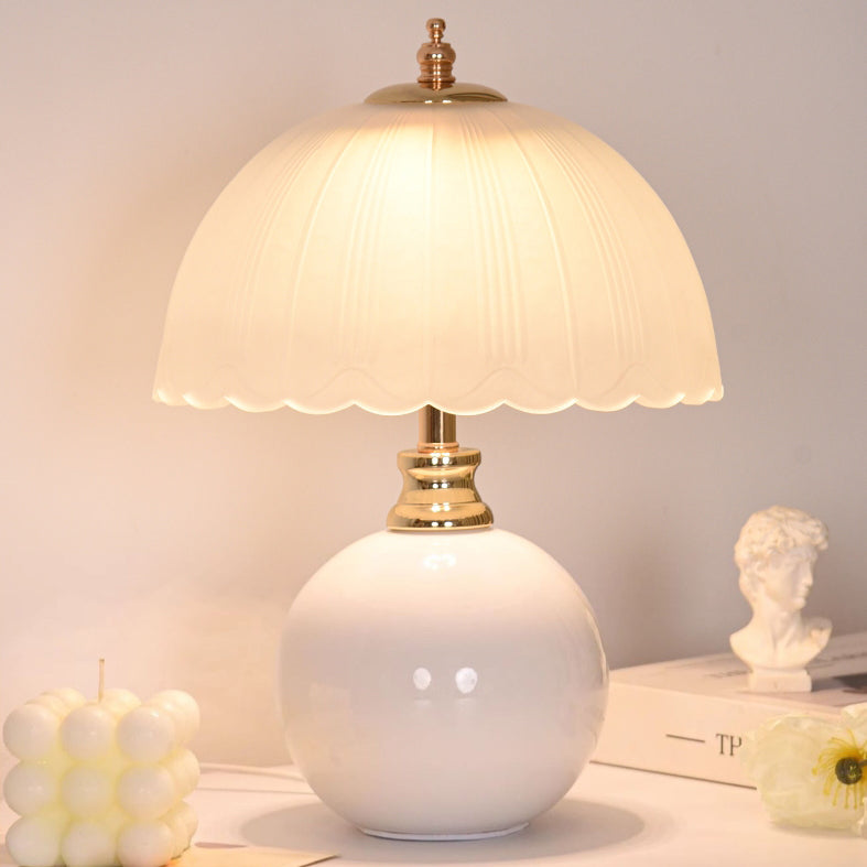 Modern Ceramic and Glass Half-Dome Table Lamp – Ideal for Bedrooms