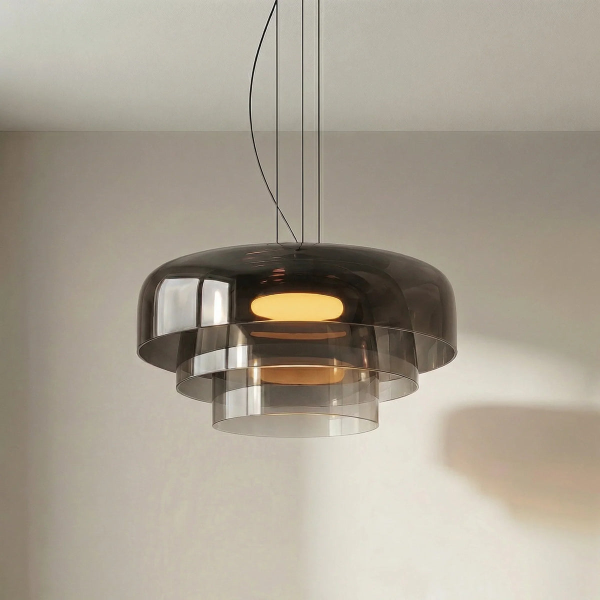 Hand-Blown Glass Pendant with Layered Shade