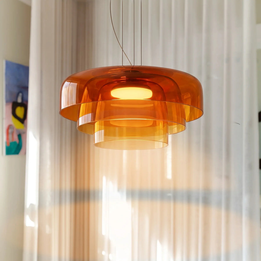 Hand-Blown Glass Pendant with Layered Shade