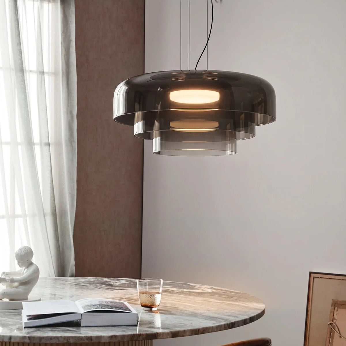 Hand-Blown Glass Pendant with Layered Shade