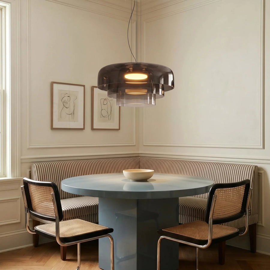 Hand-Blown Glass Pendant with Layered Shade