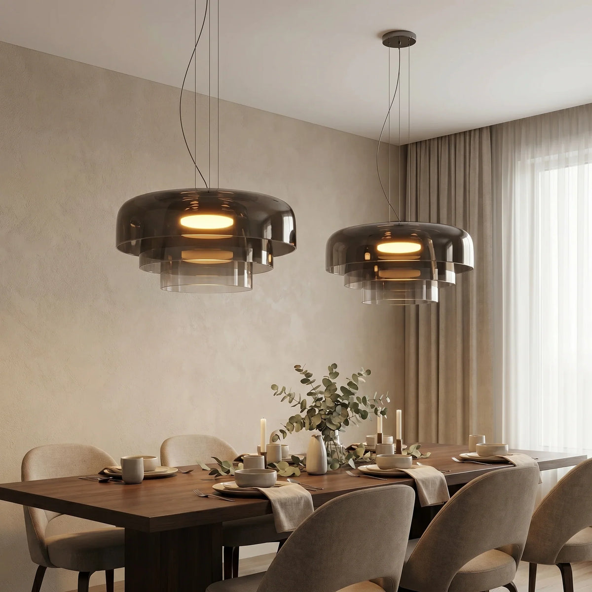 Hand-Blown Glass Pendant with Layered Shade