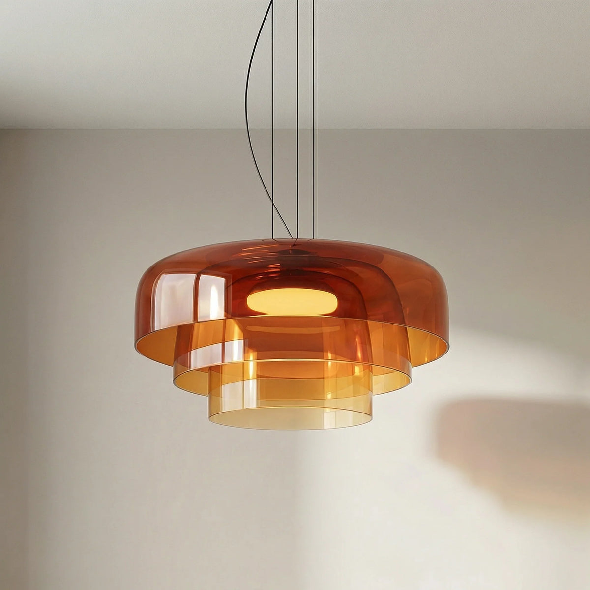 Hand-Blown Glass Pendant with Layered Shade