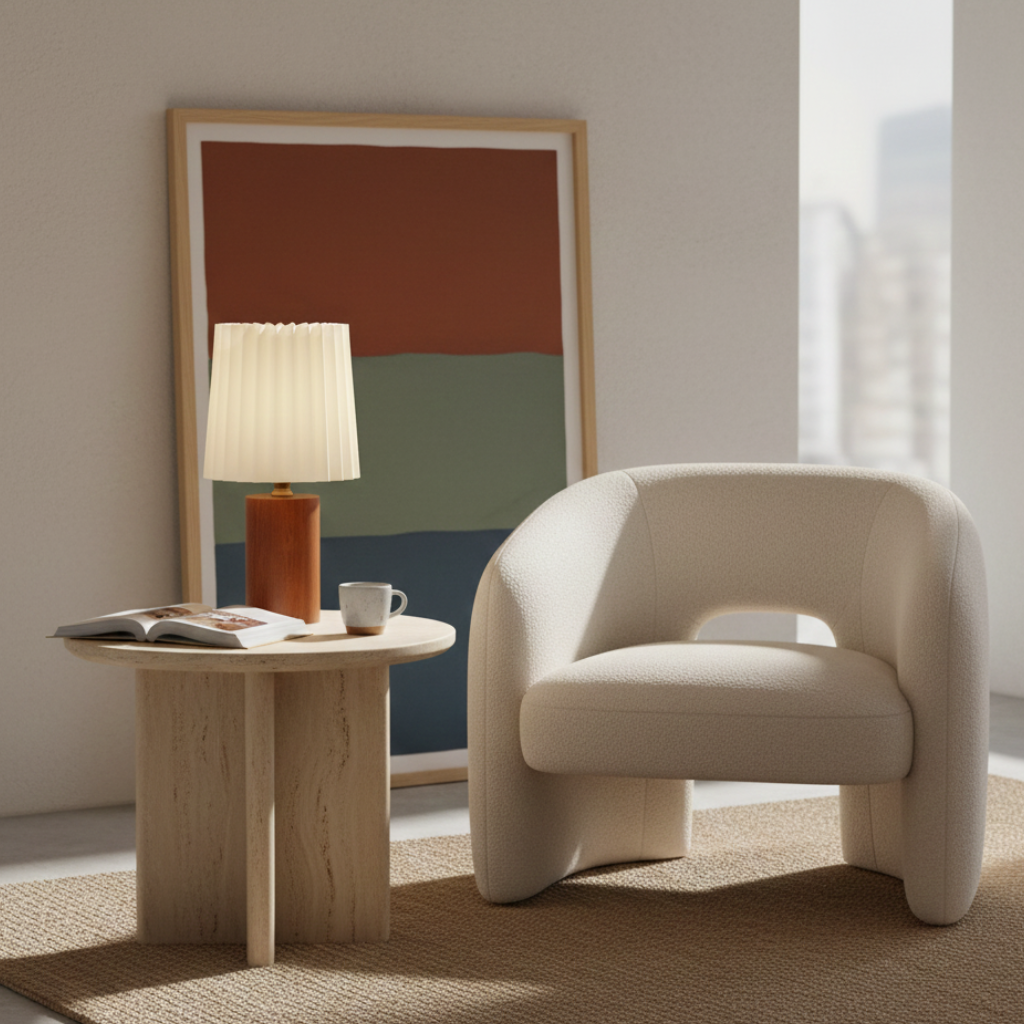 Nordic Solid Wood Table Lamp – Pleated Shade