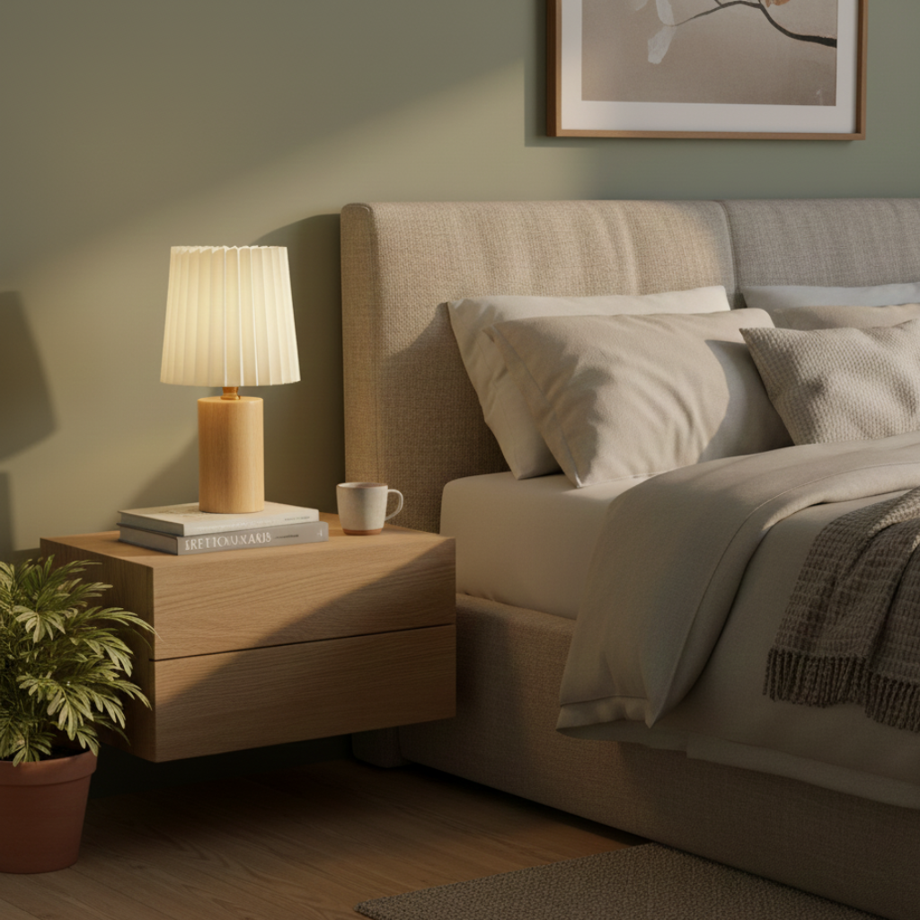 Nordic Solid Wood Table Lamp – Pleated Shade