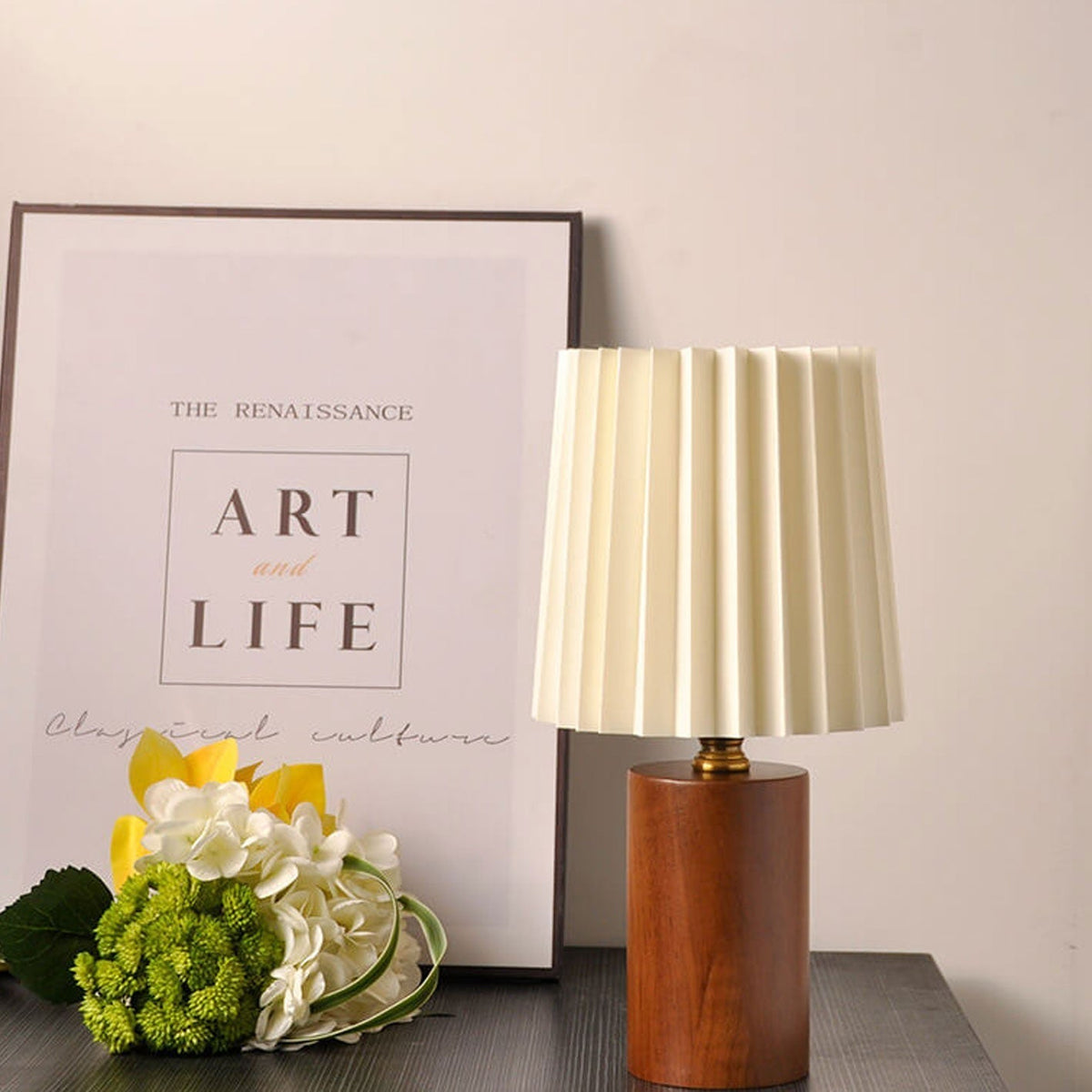 Nordic Solid Wood Table Lamp – Pleated Shade