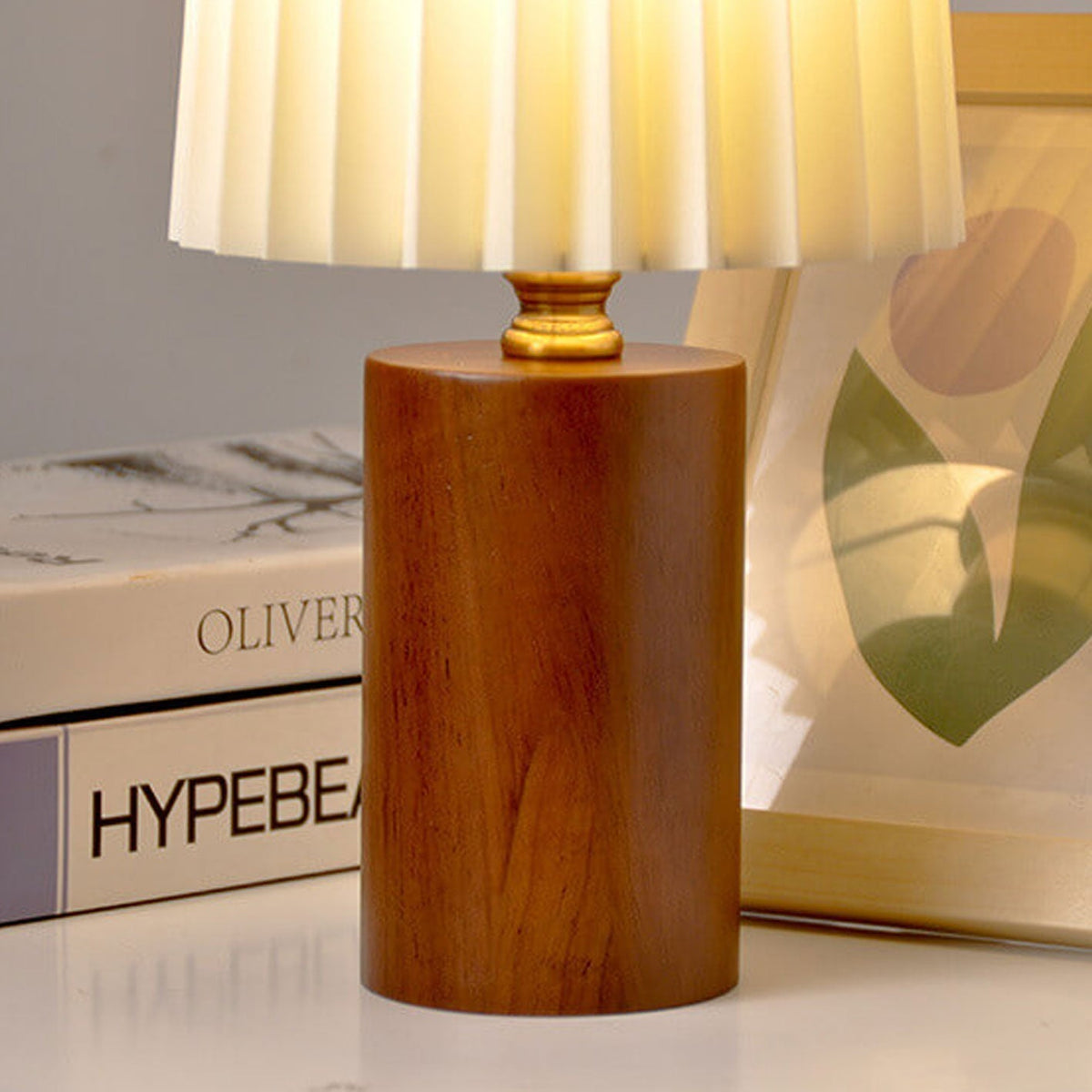 Nordic Solid Wood Table Lamp – Pleated Shade