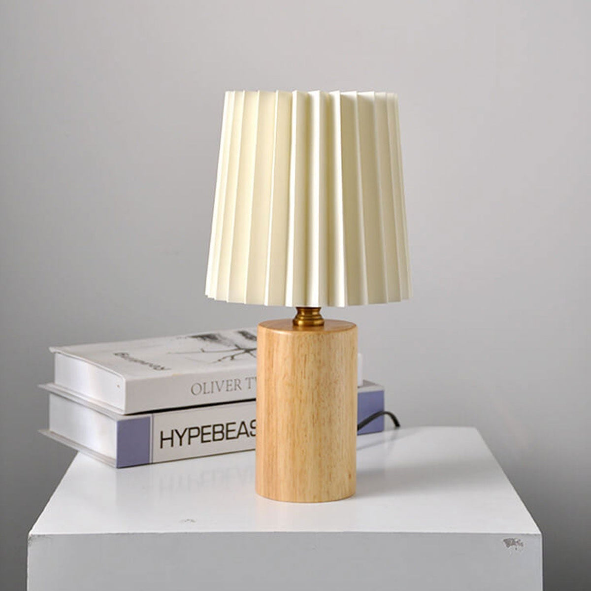 Nordic Solid Wood Table Lamp – Pleated Shade