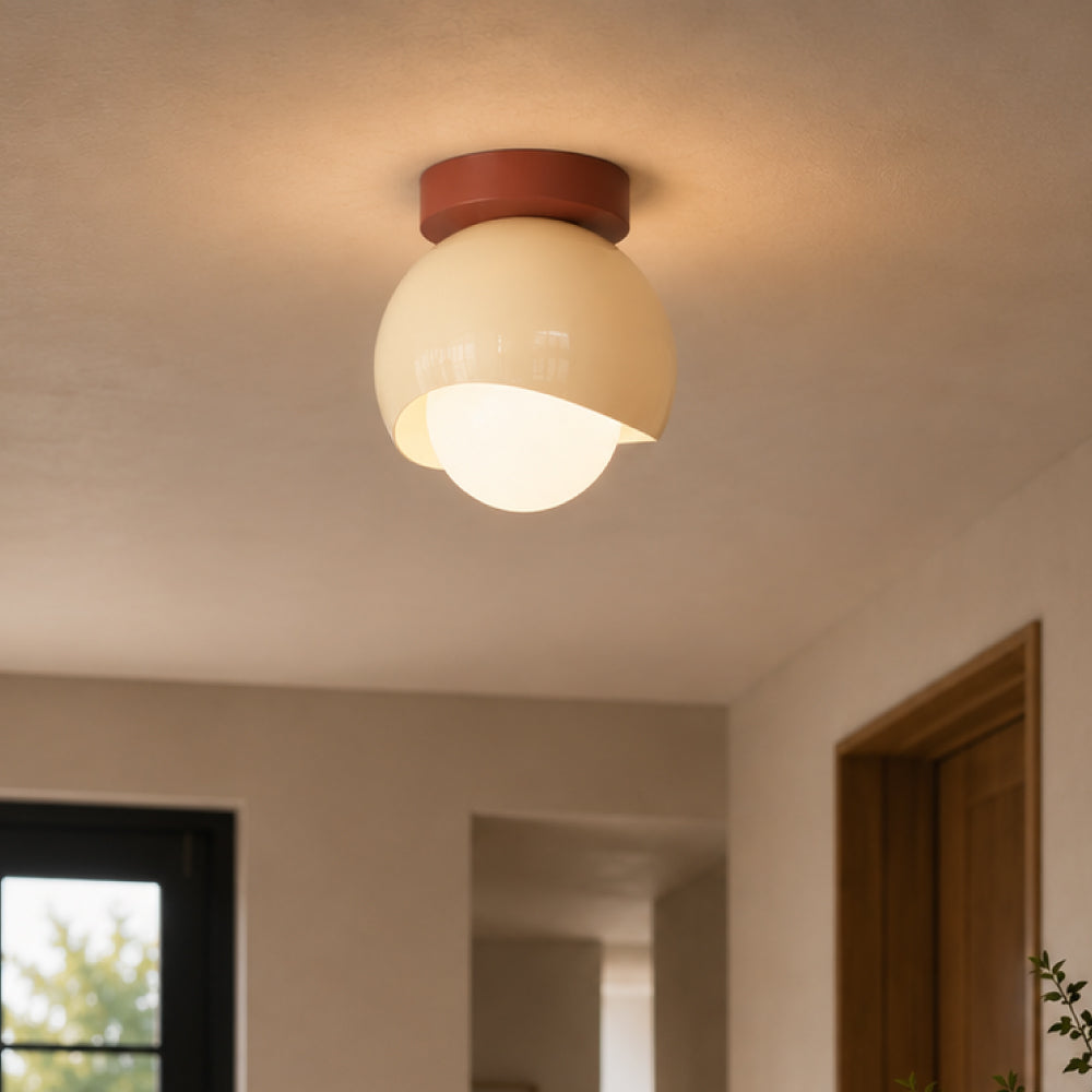 Nordic Glass Ceiling Light – Opal Glass Globe with Half-Round Shade