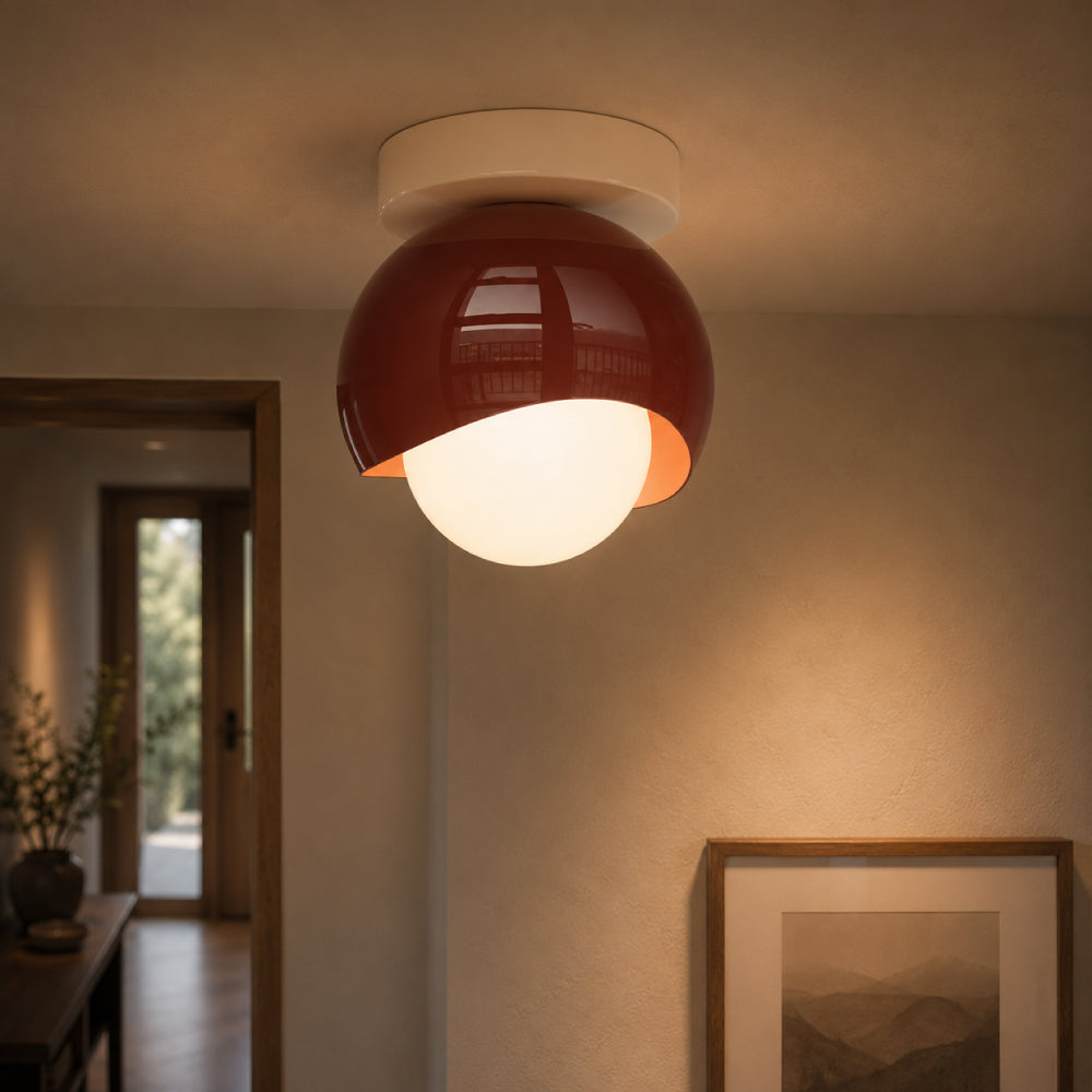 Nordic Glass Ceiling Light – Opal Glass Globe with Half-Round Shade