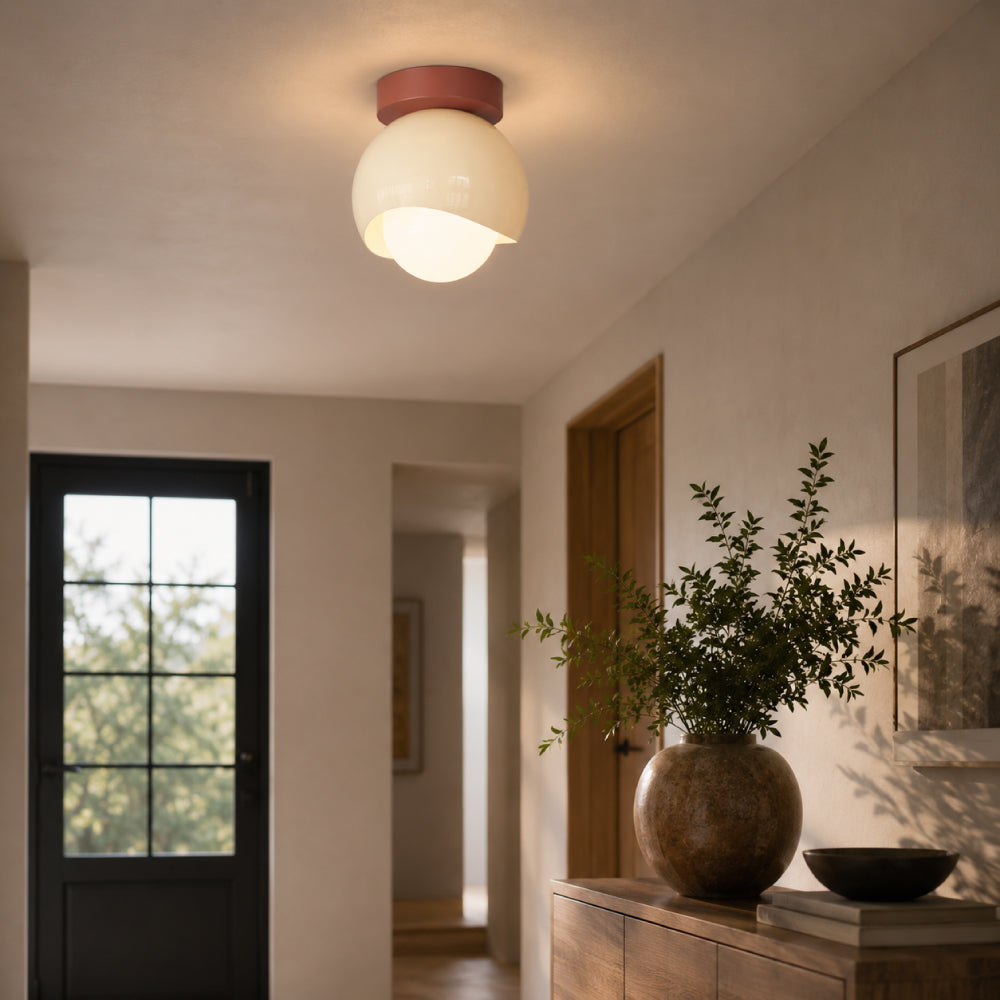 Nordic Glass Ceiling Light – Opal Glass Globe with Half-Round Shade