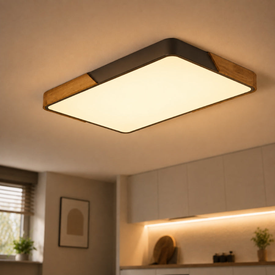 Nordic Ceiling Light with Wood Detail – Dimmable Multi-Color Lighting