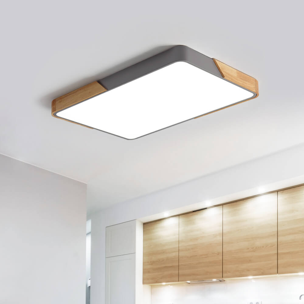 Nordic Ceiling Light with Wood Detail – Dimmable Multi-Color Lighting