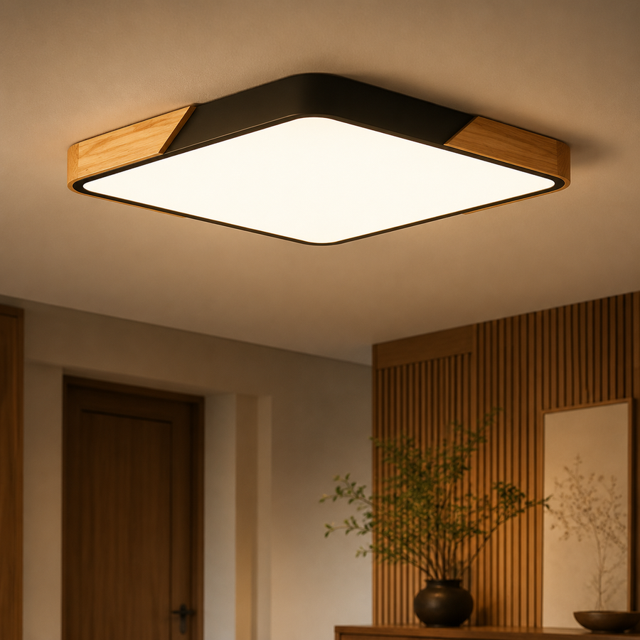 Nordic Ceiling Light with Wood Detail – Dimmable Multi-Color Lighting