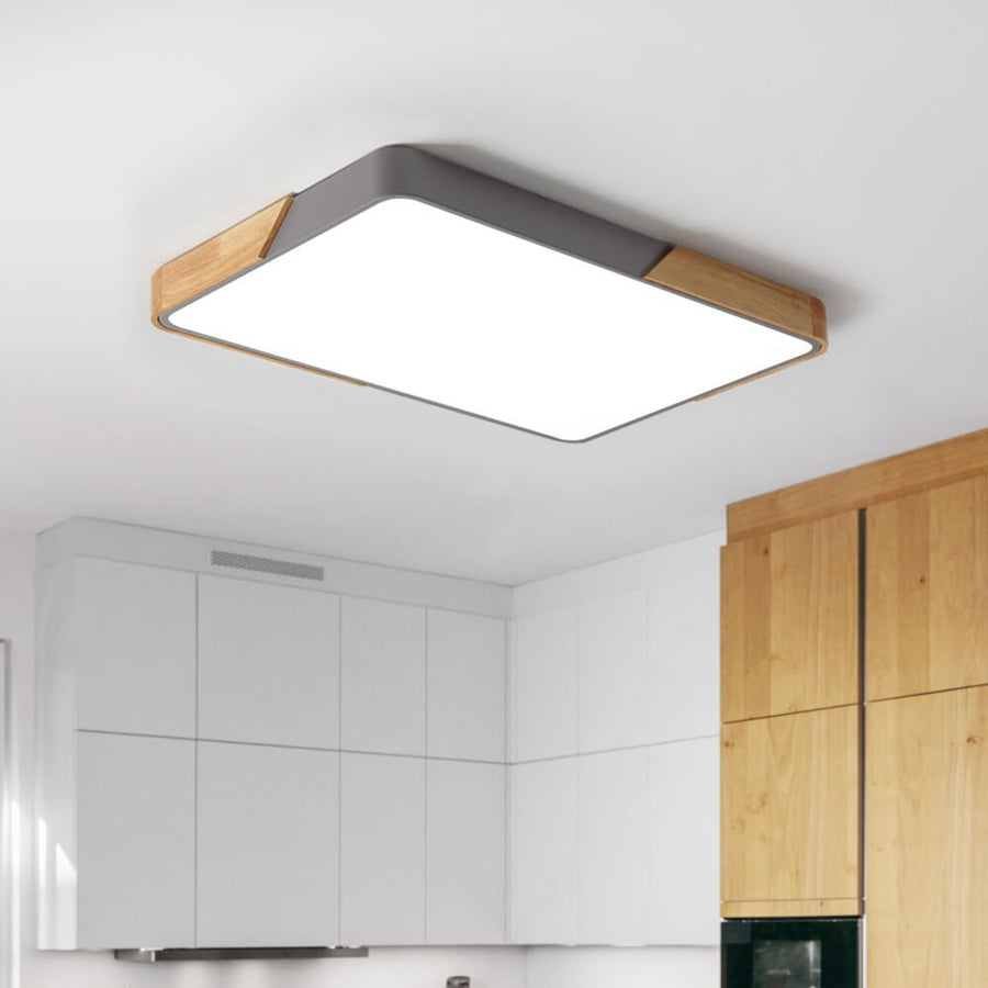 Nordic Ceiling Light with Wood Detail – Dimmable Multi-Color Lighting