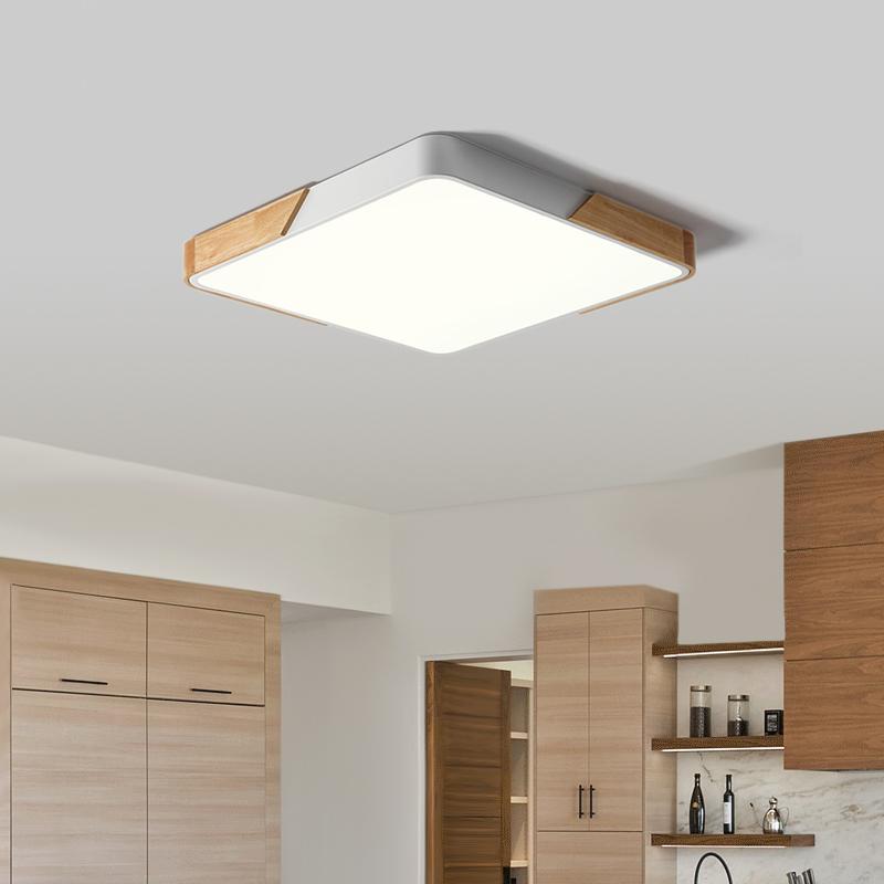 Nordic Ceiling Light with Wood Detail – Dimmable Multi-Color Lighting