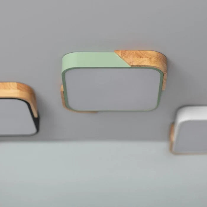 Nordic Ceiling Light with Wood Detail – Dimmable Multi-Color Lighting