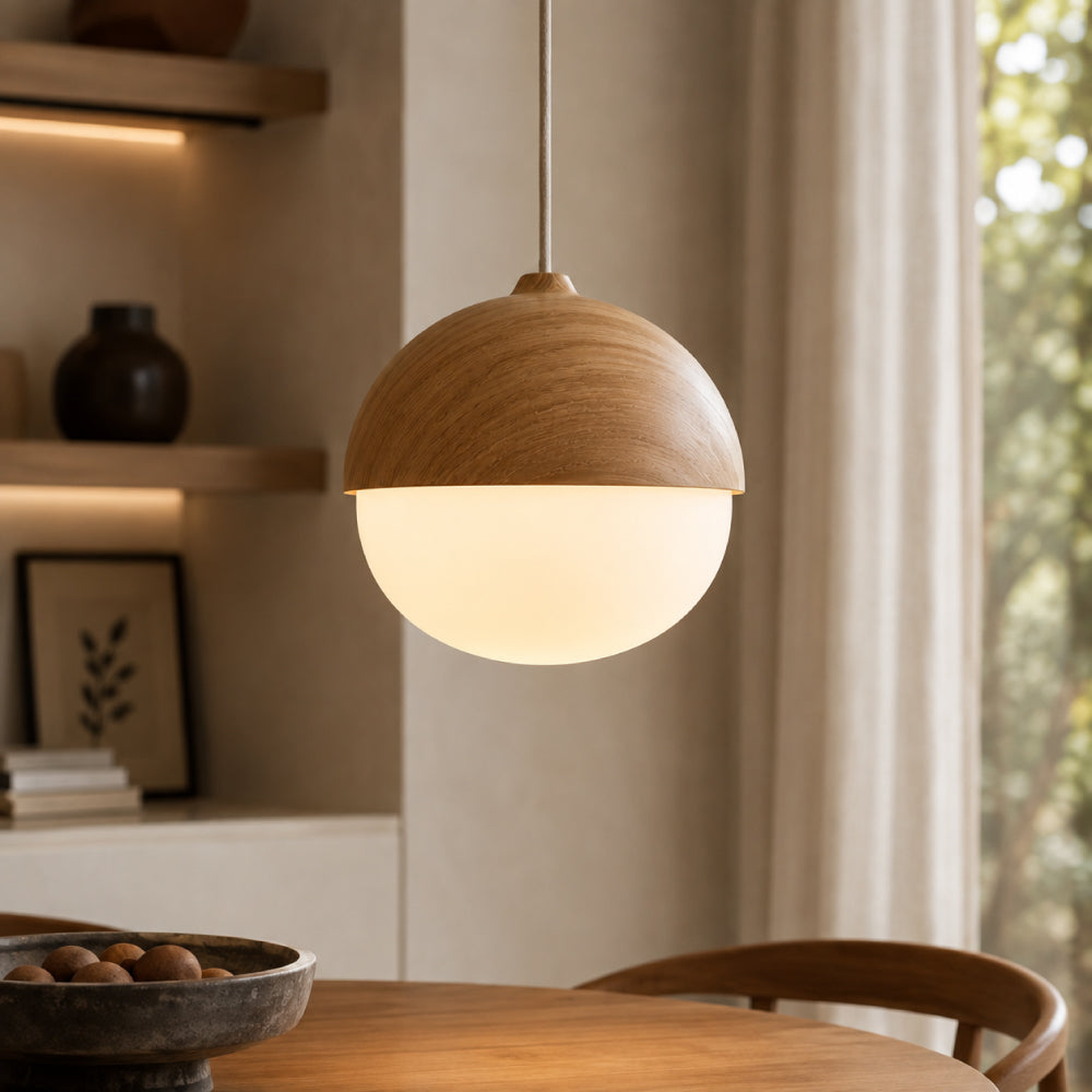 Nordic Pendant Light – Frosted Glass with Wood Look