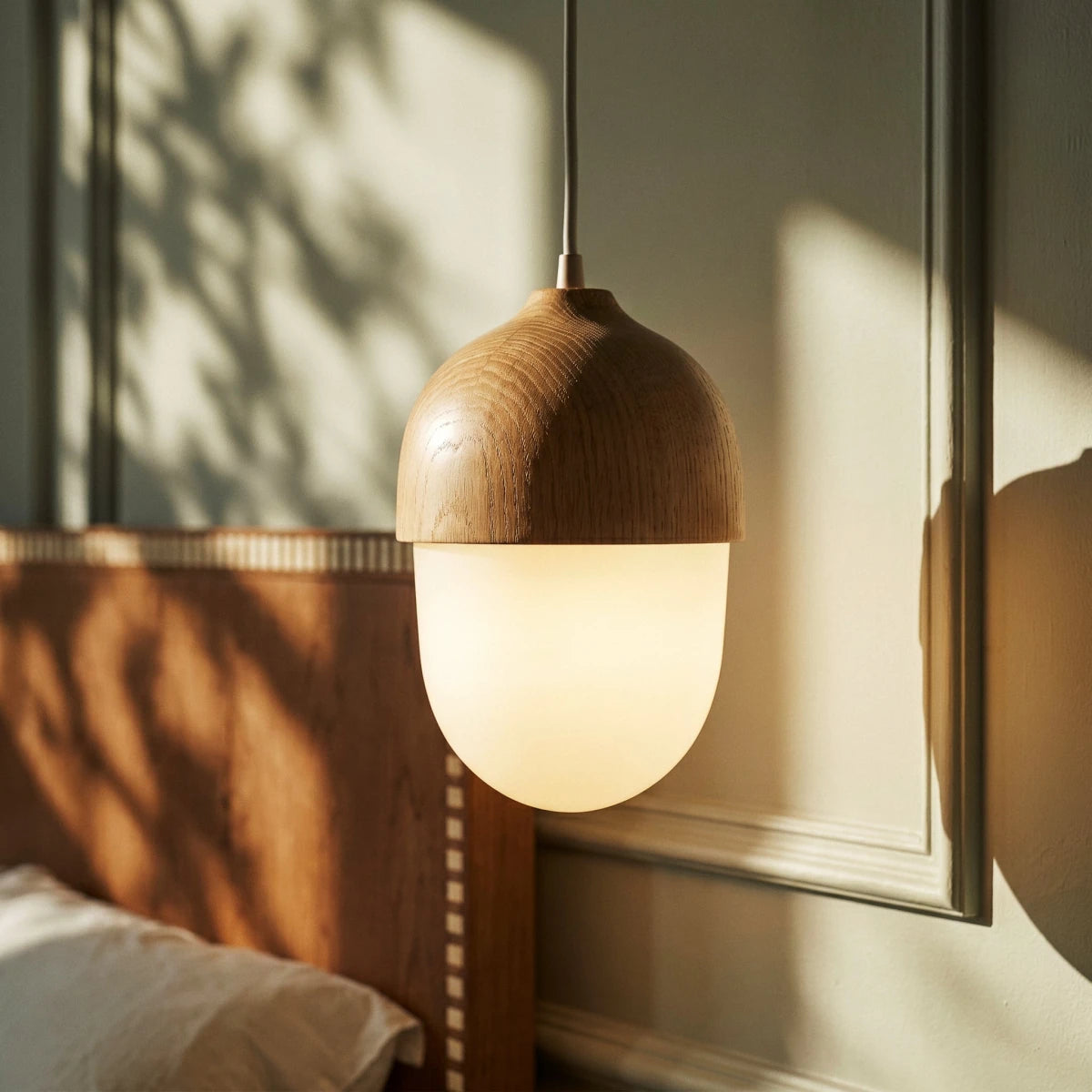 Nordic Pendant Light – Frosted Glass with Wood Look
