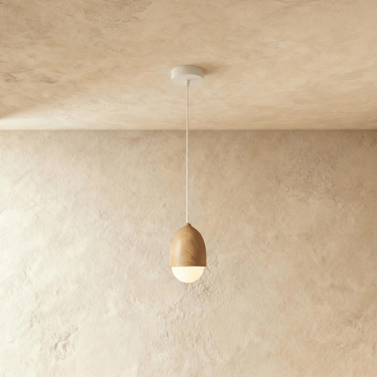 Nordic Pendant Light – Frosted Glass with Wood Look