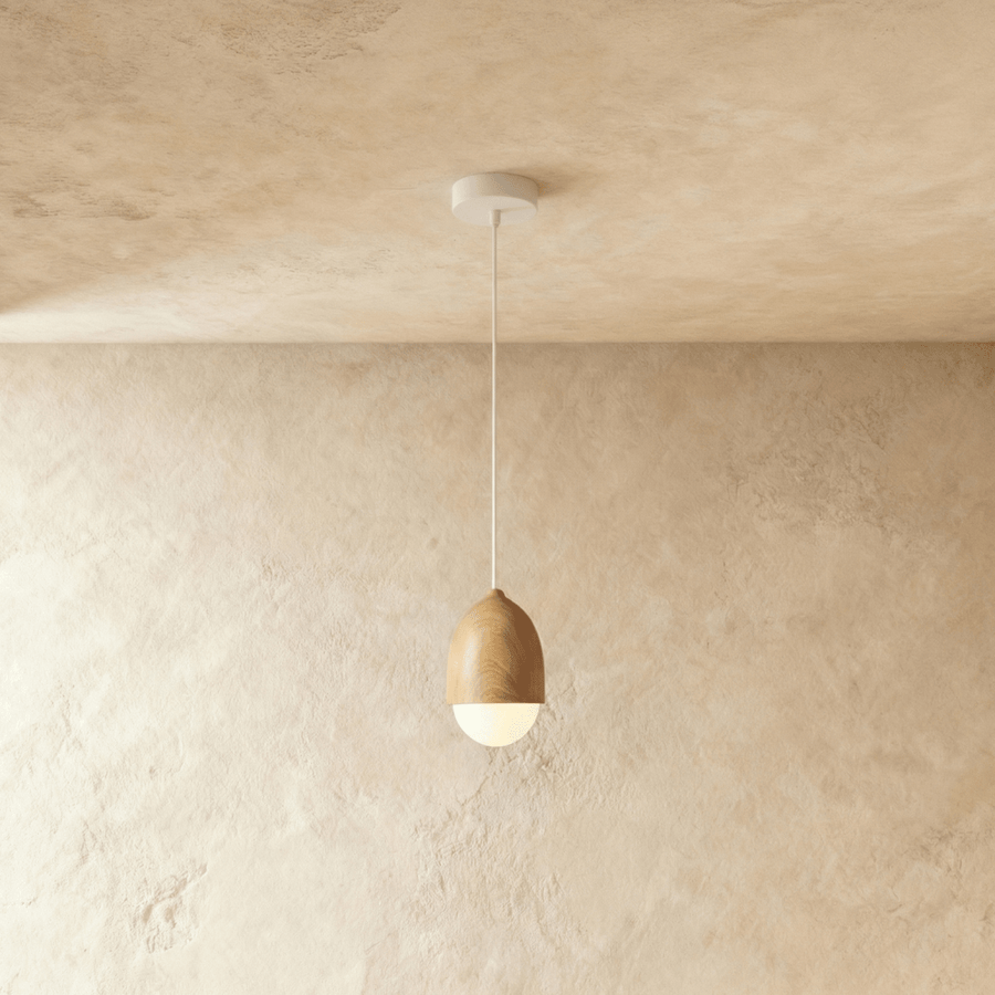 Nordic Pendant Light – Frosted Glass with Wood Look