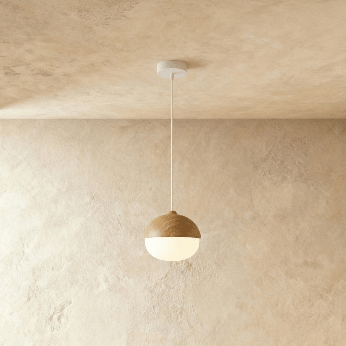 Nordic Pendant Light – Frosted Glass with Wood Look