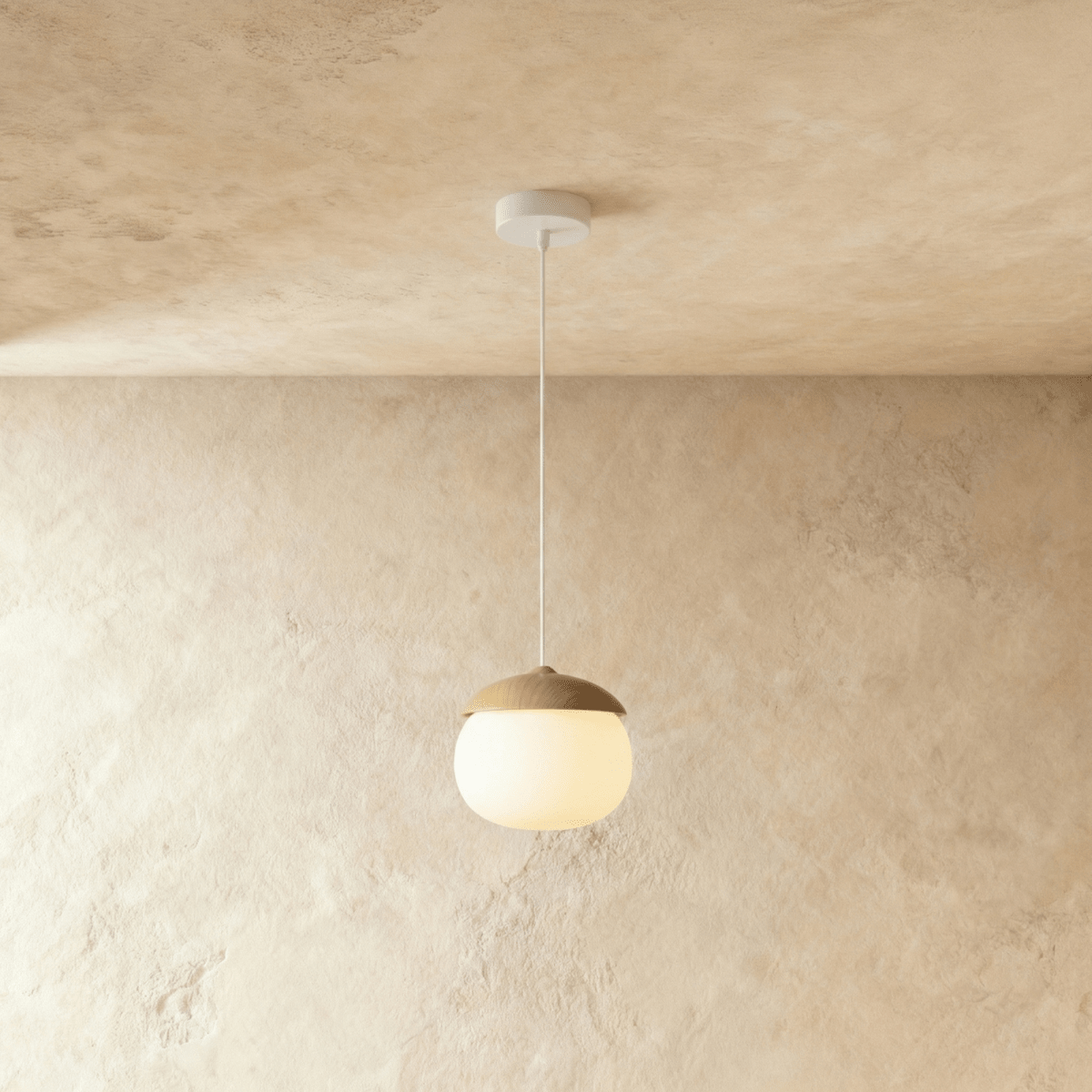 Nordic Pendant Light – Frosted Glass with Wood Look
