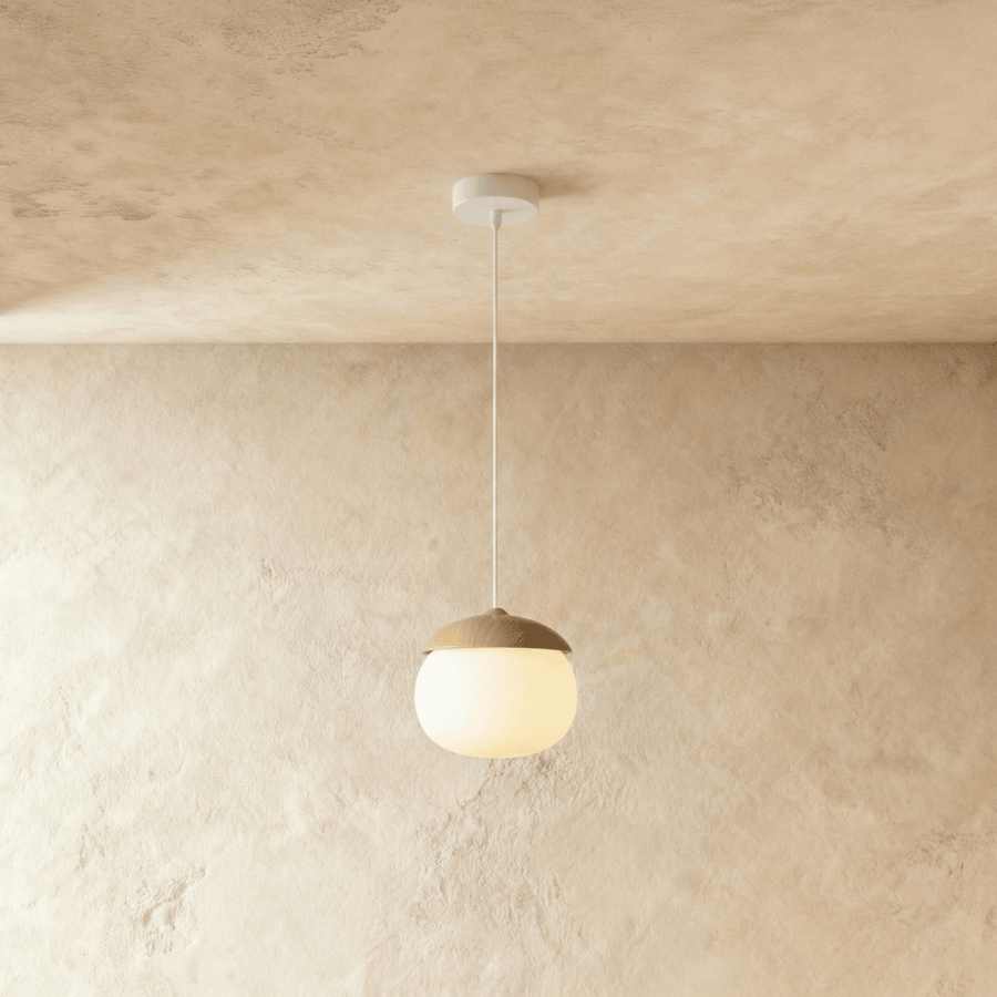Nordic Pendant Light – Frosted Glass with Wood Look