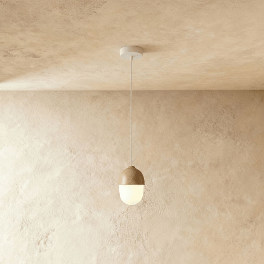 Nordic Pendant Light – Frosted Glass with Wood Look