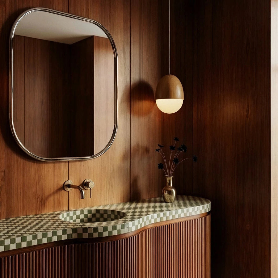 Nordic Pendant Light – Frosted Glass with Wood Look