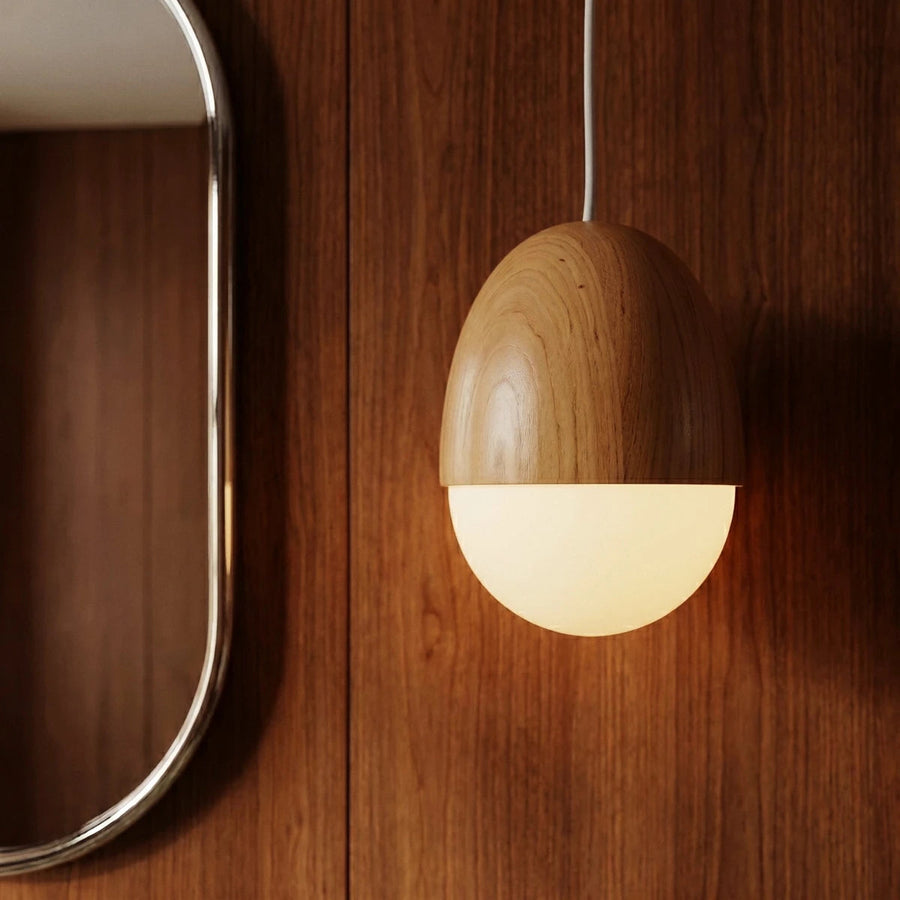 Nordic Pendant Light – Frosted Glass with Wood Look