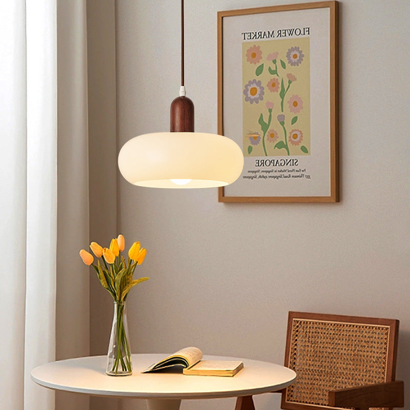 Nordic Cream Pendant Light – Adjustable Height in Wood and Glass