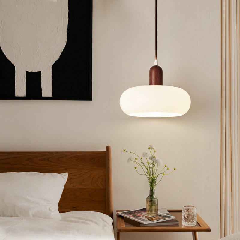 Nordic Cream Pendant Light – Adjustable Height in Wood and Glass