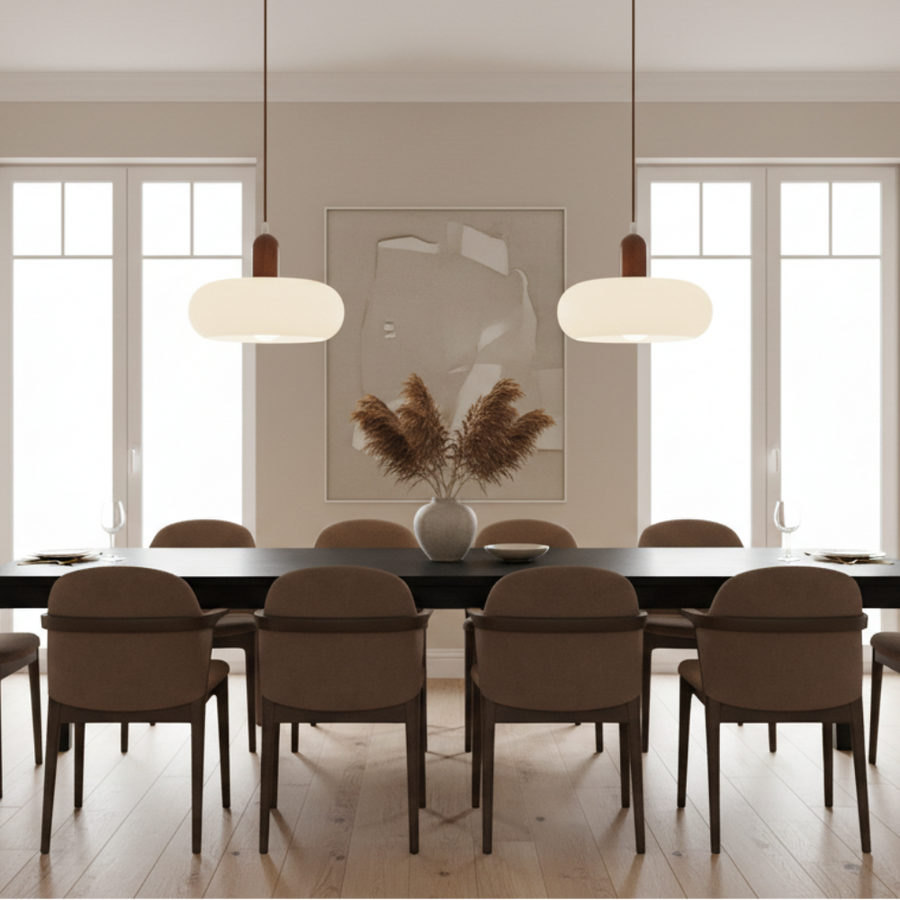 Nordic Cream Pendant Light – Adjustable Height in Wood and Glass