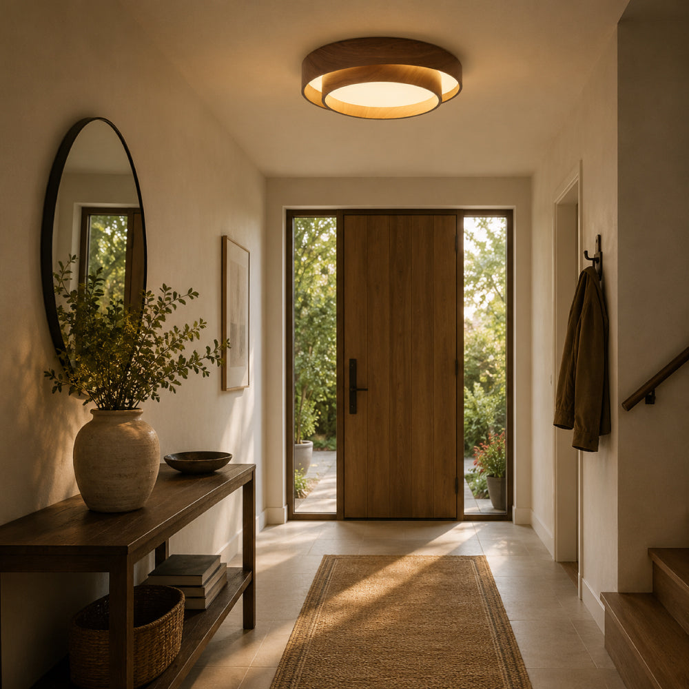 Nordic Wood-Look Ceiling Light – Round Design with Warm Character