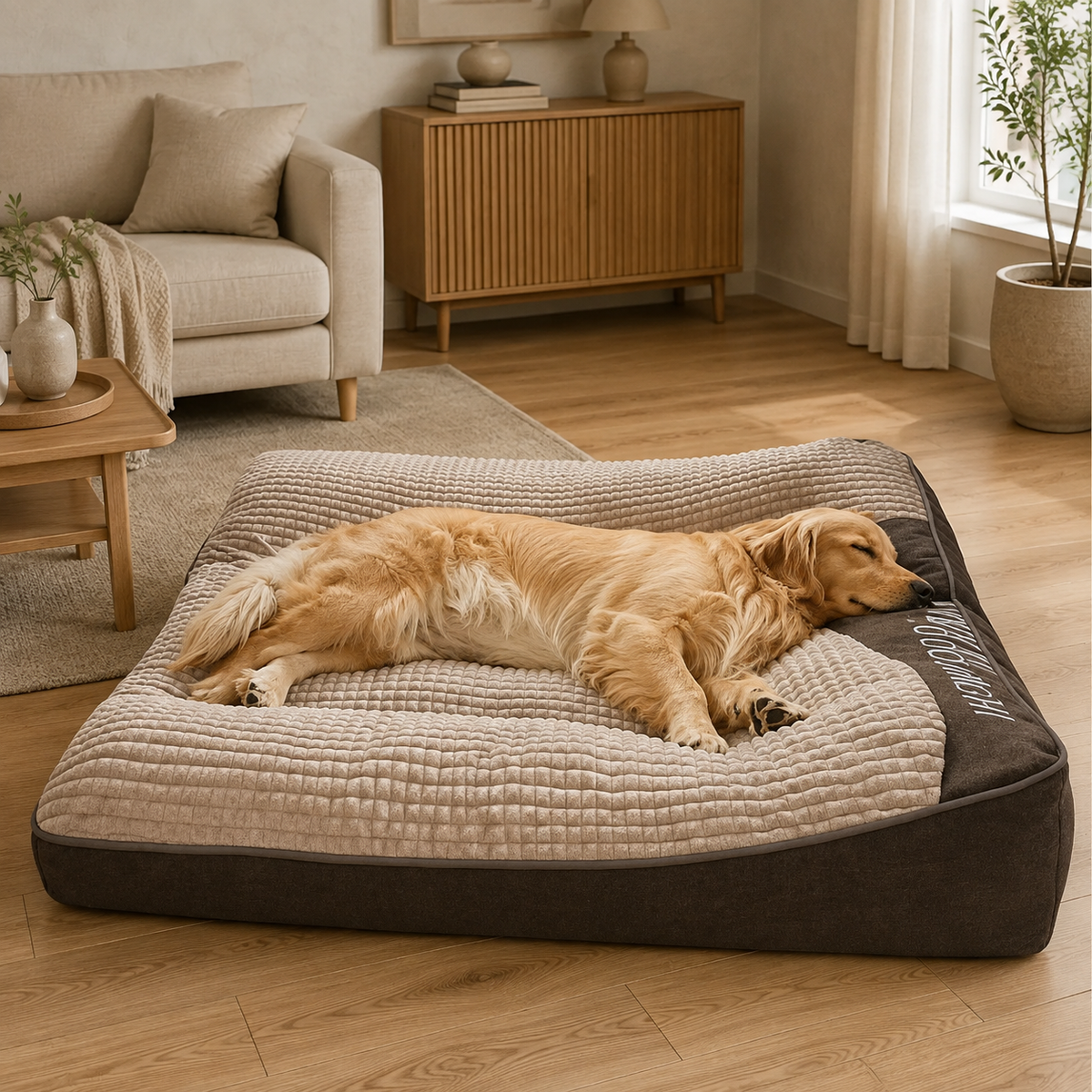Large Orthopedic Dog Bed with Raised Neck Support and Scratch-Resistant Surface