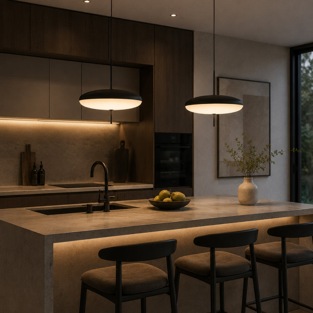 Oval Glass Pendant Light – Floating Disc Shape with Slim Metal Rod