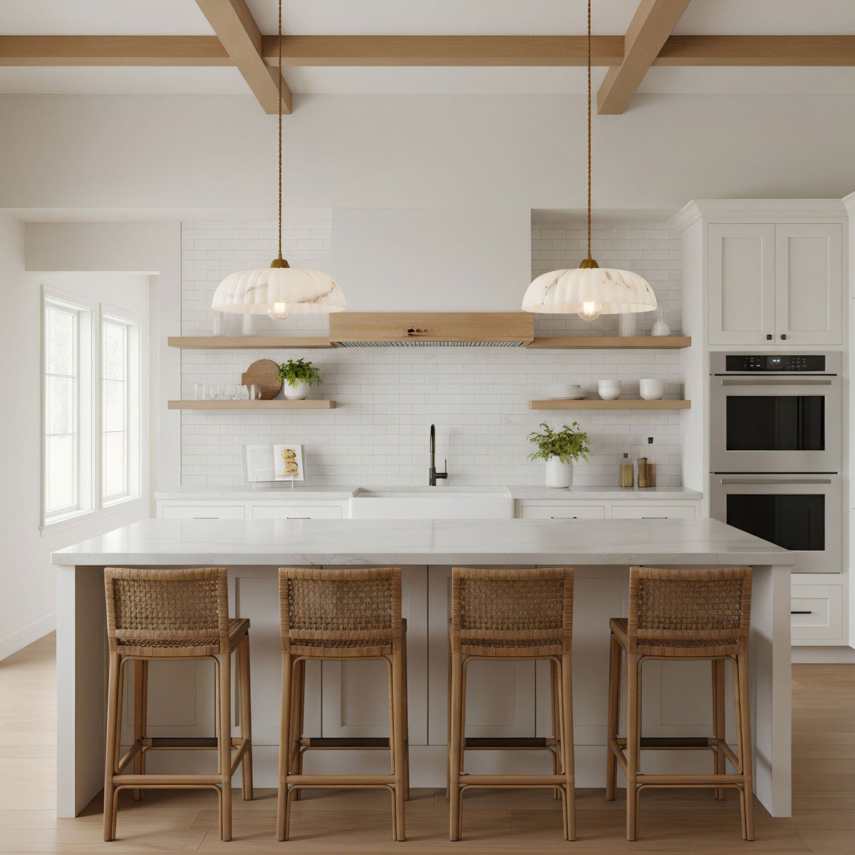 Antique Gold Pendant Light – Timeless Alabaster Shade with Soft Light